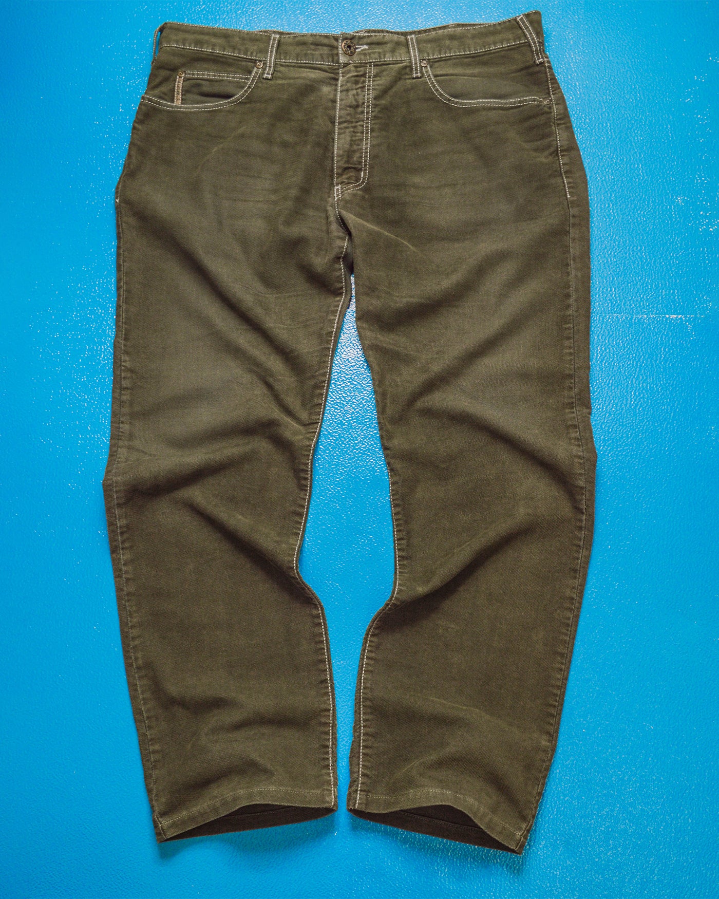 Textured Woven Muted Green Contrast Stitch Pants (40)