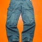 Relaxed Asymmetrical Medium Wash Blue Denim Cargo Pants (36~38)