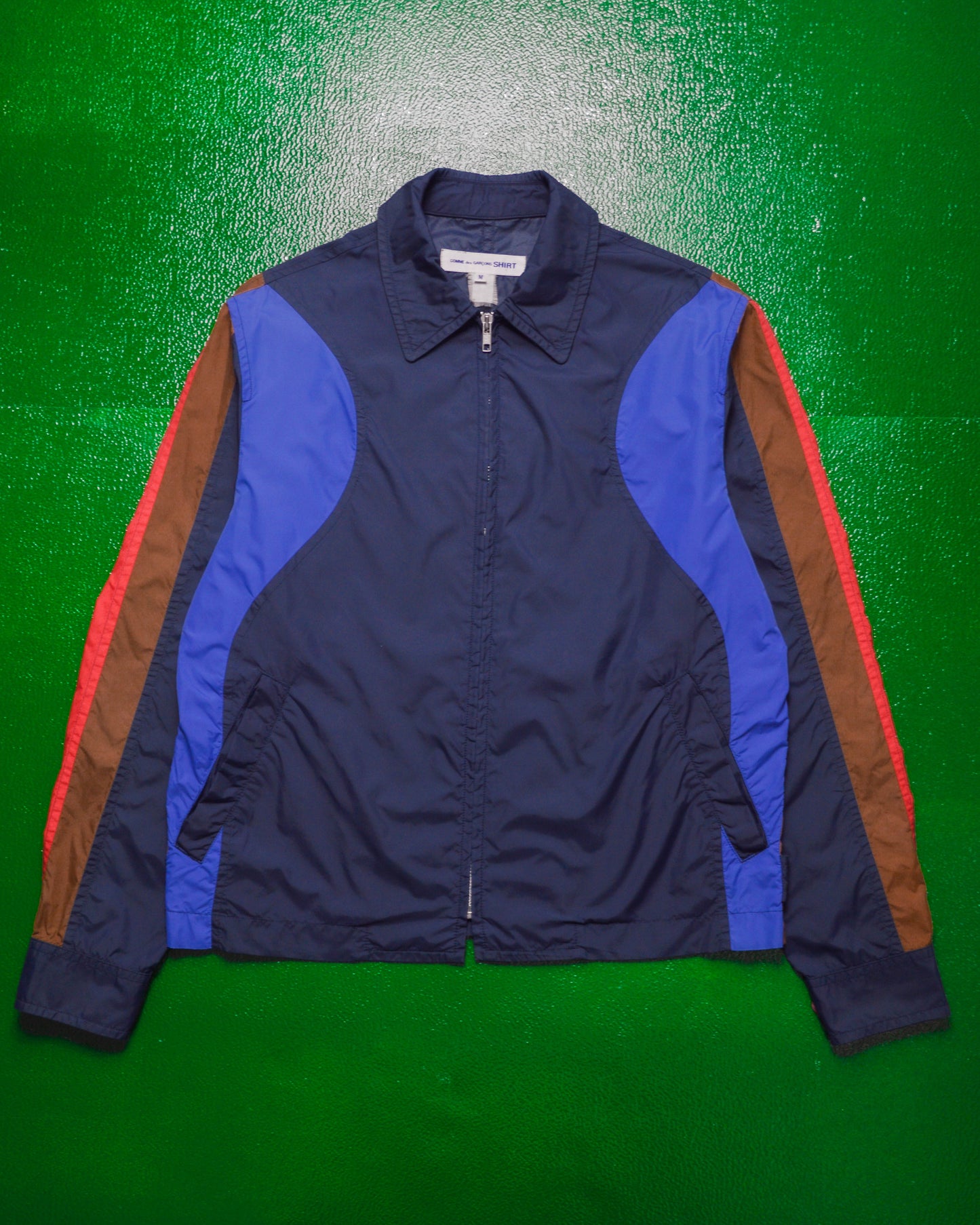 Navy  Blue  Brown  Red Panelled Lightweight Nylon Zip Up Jacket  (M)