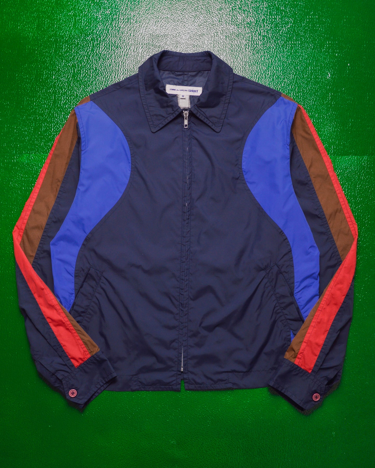 Navy  Blue  Brown  Red Panelled Lightweight Nylon Zip Up Jacket  (M)