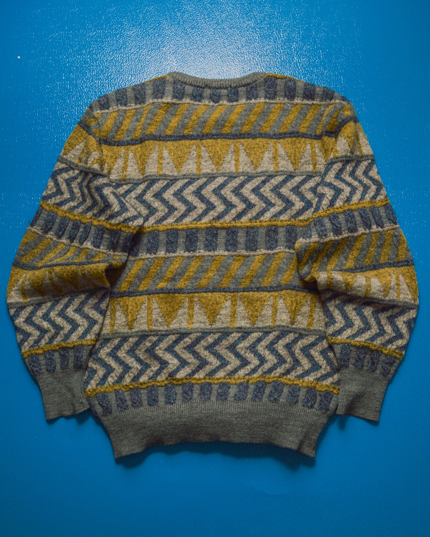 Geometric Pattern Blue / Grey / Yellow Knit Jumper (M~L)