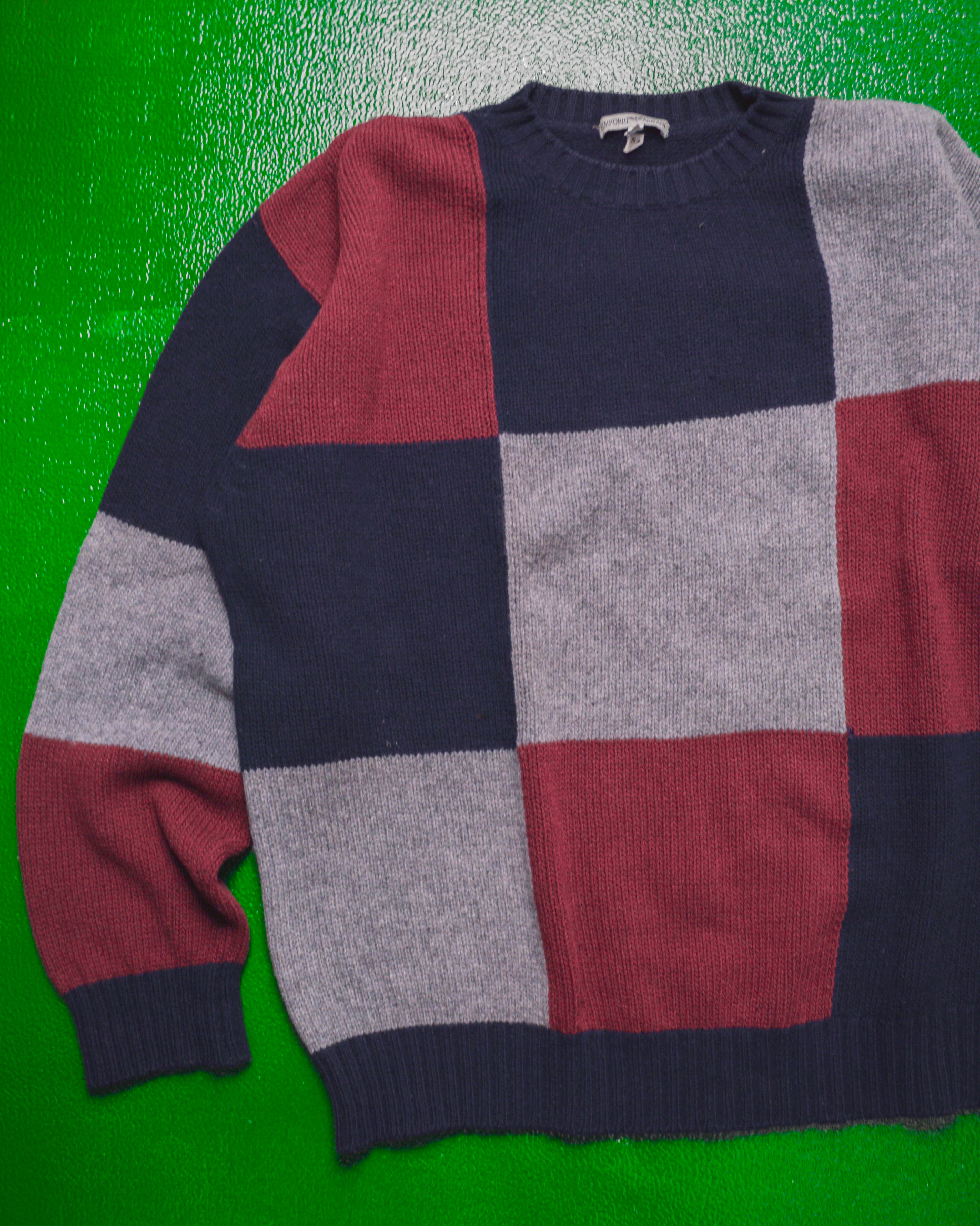 Vintage 90's ARMANI JEANS Giorgio Armani Big Logo Knit Navy