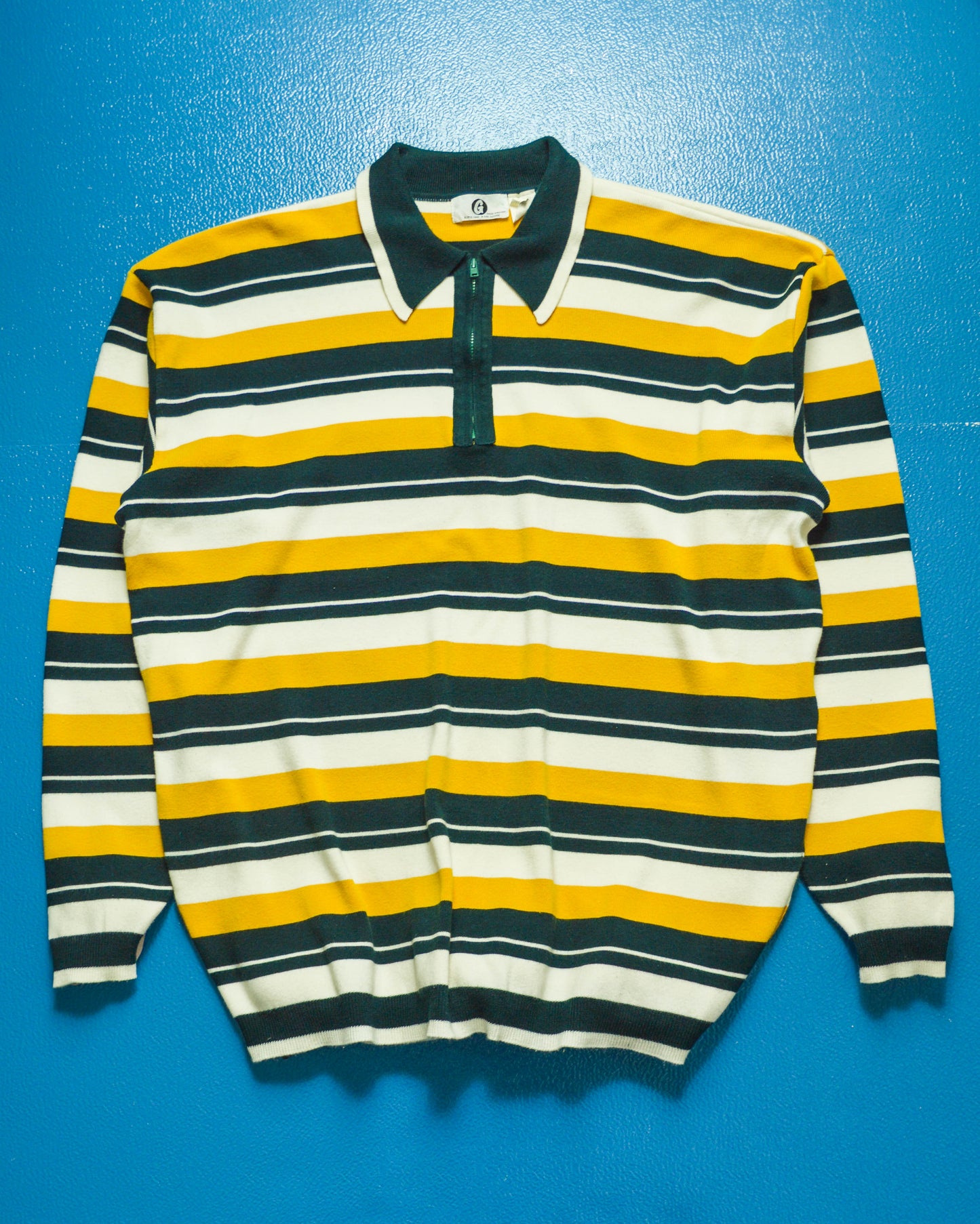 Early 2000s Striped Knit Quarter Zip Longsleeve Polo (~XL~)