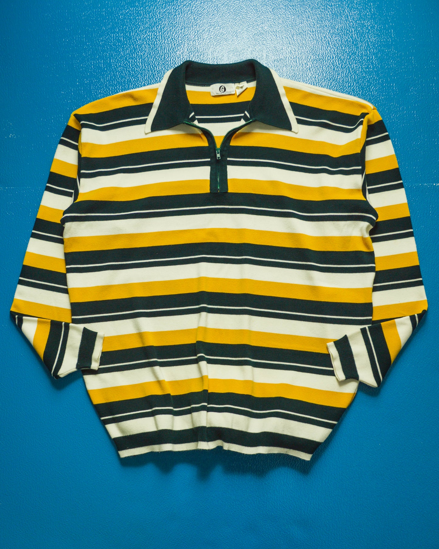 Early 2000s Striped Knit Quarter Zip Longsleeve Polo (~XL~)