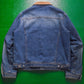 Subversive Pattern Panelled Fleece Lined Corduroy Collar Denim Jacket (M~L)