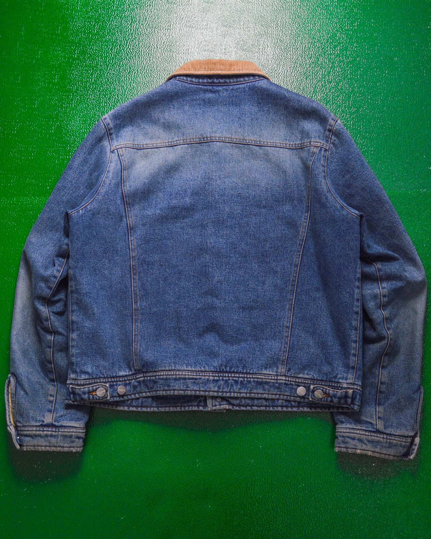 Subversive Pattern Panelled Fleece Lined Corduroy Collar Denim Jacket (M~L)