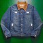 Subversive Pattern Panelled Fleece Lined Corduroy Collar Denim Jacket (M~L)