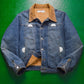 Subversive Pattern Panelled Fleece Lined Corduroy Collar Denim Jacket (M~L)