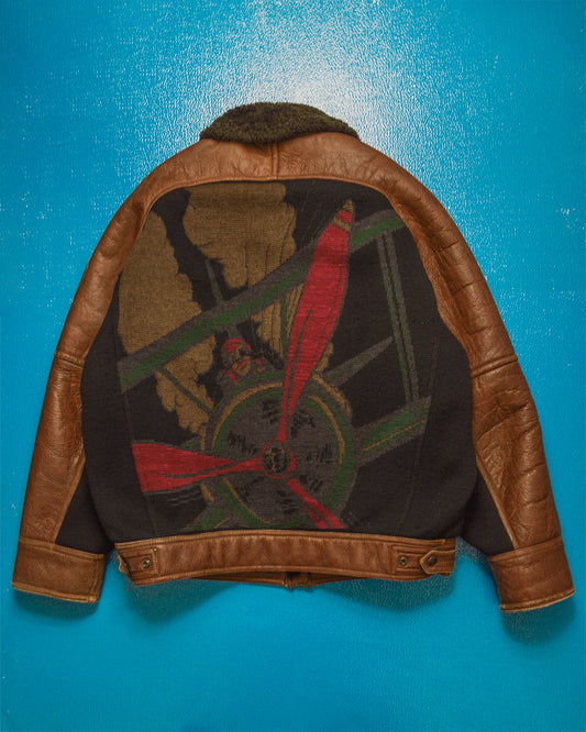 90s Fighter Pilot Wool Back Lamb Leather Shearling Jacket (L~XL)