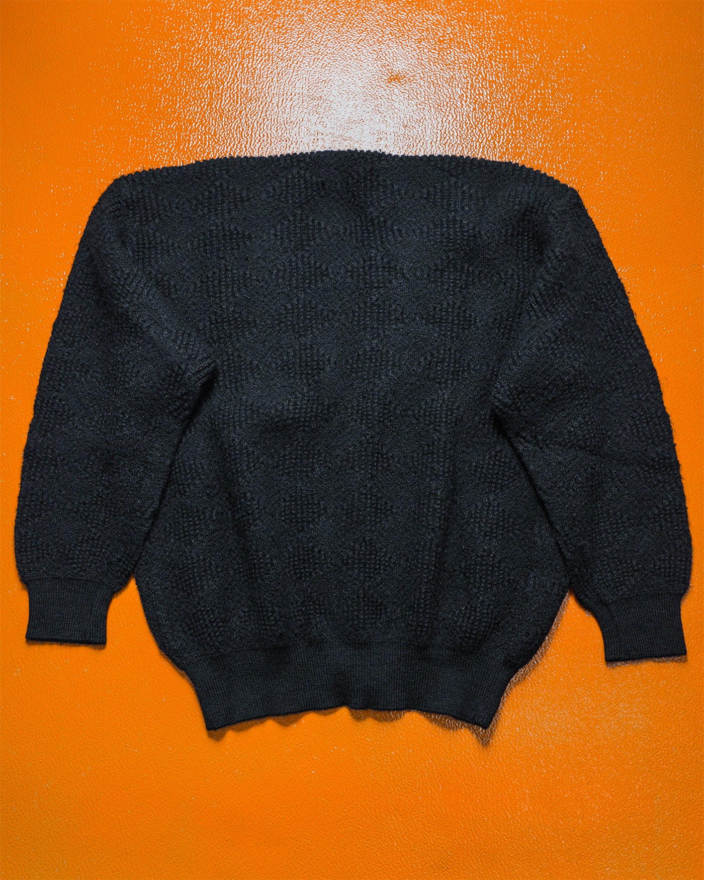 90s Tonal Argyle Textured Black Chunky Alpaca Blend Knit Cardigan (M~L)