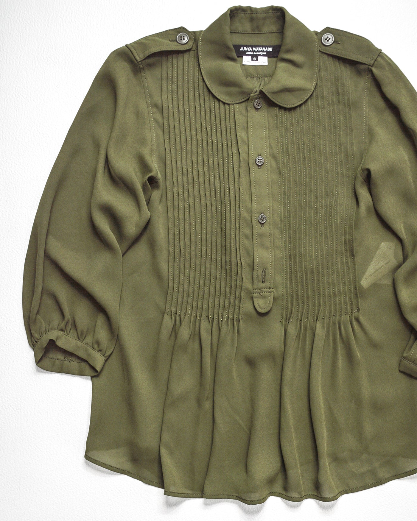 2010 Sheer Green Military Style Pleated Blouse / Top (S)