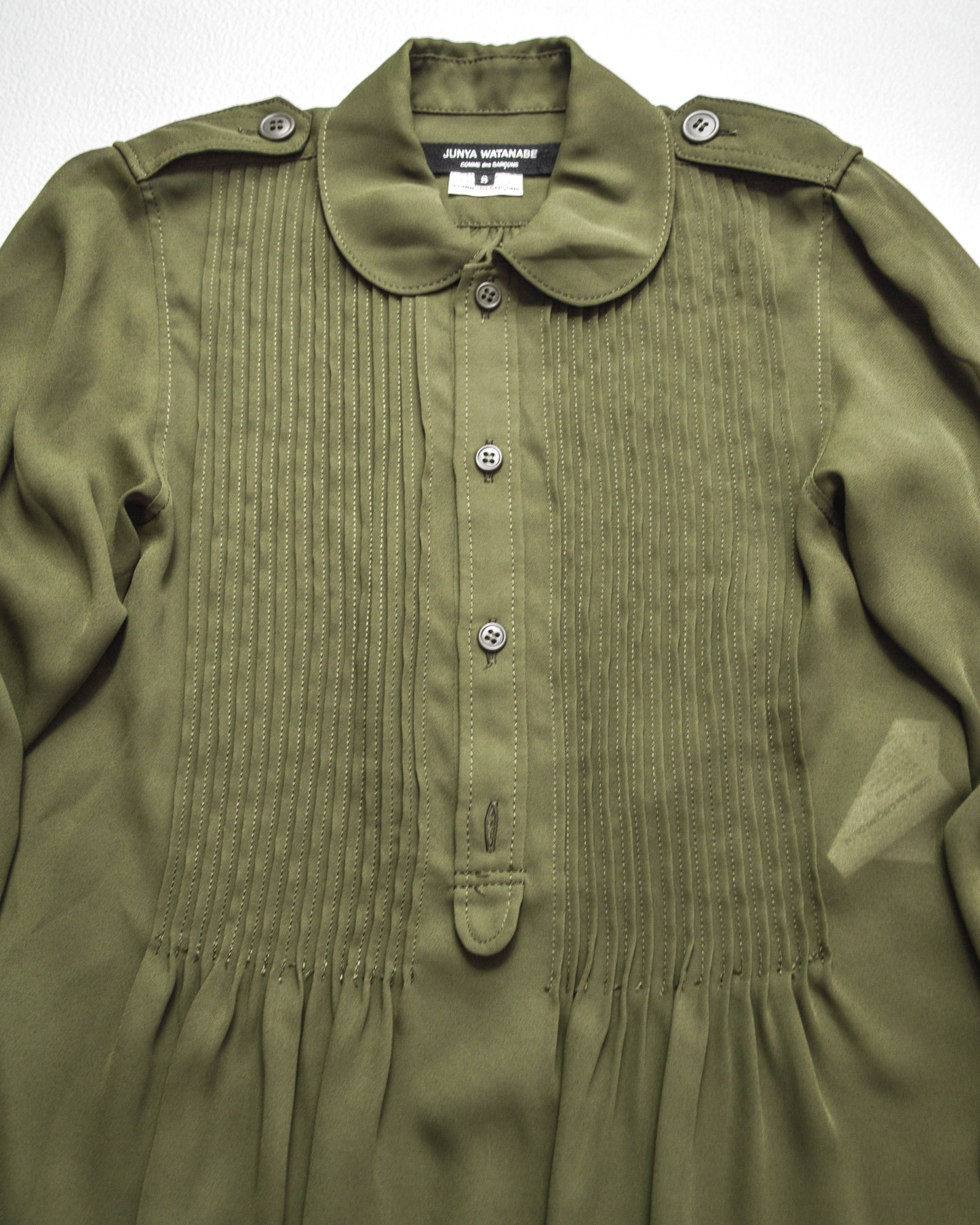 2010 Sheer Green Military Style Pleated Blouse / Top (S)