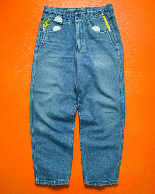 90s Articulated Waist Pen Pocket Stone Washed Denim Jeans (~32~)