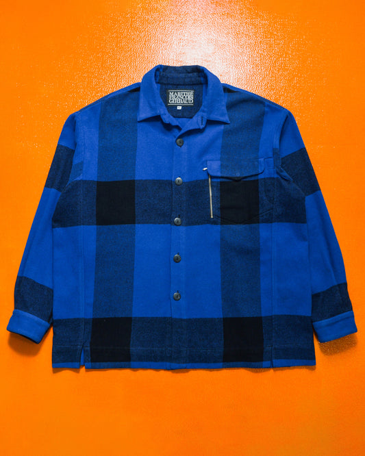 90s Navy Oversized Check Over Shirt (XL)