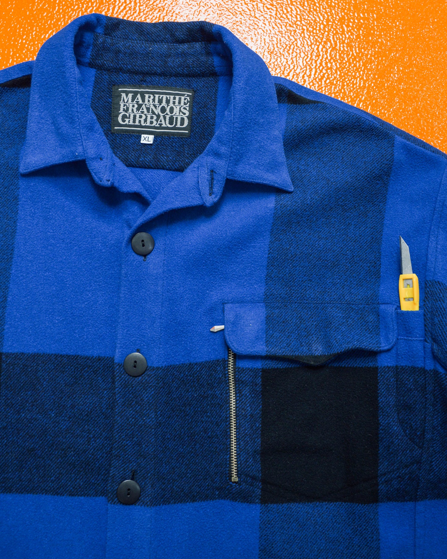 90s Navy Oversized Check Over Shirt (XL)