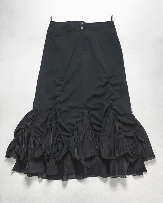 Tonal Black Ruched  Frilly Hem Tonal Skirt (30)