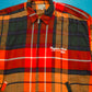 90s Mixed Plaid Zip Up Over Shirt (L)