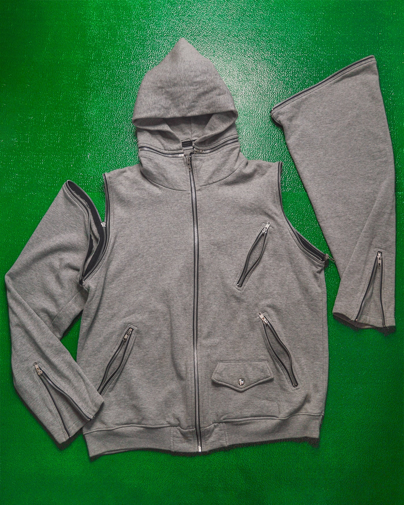 Heather Grey Modular All-over Zip Heavy Hoody (L)