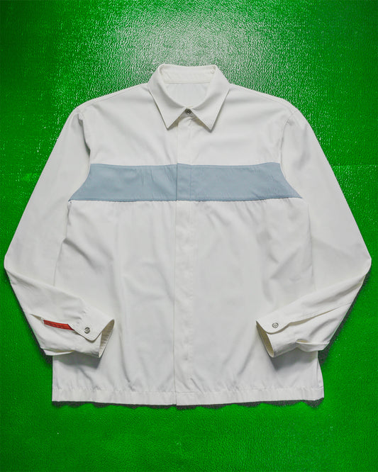 White Panelled Zip Up Nylon Over Shirt (M)