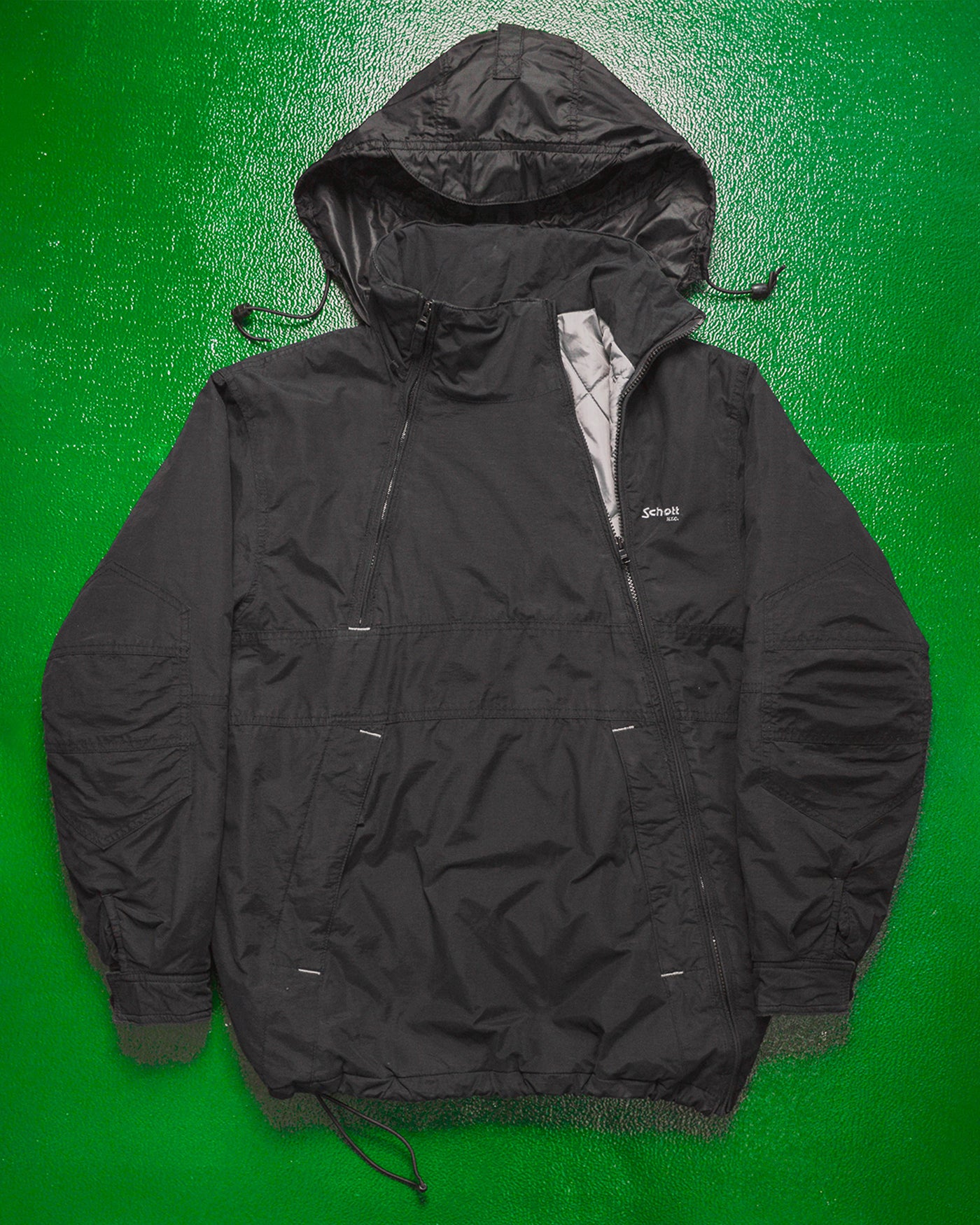 Black Dual Zip Asymmetrical Quilted Jacket w Packable Hood (~M~)