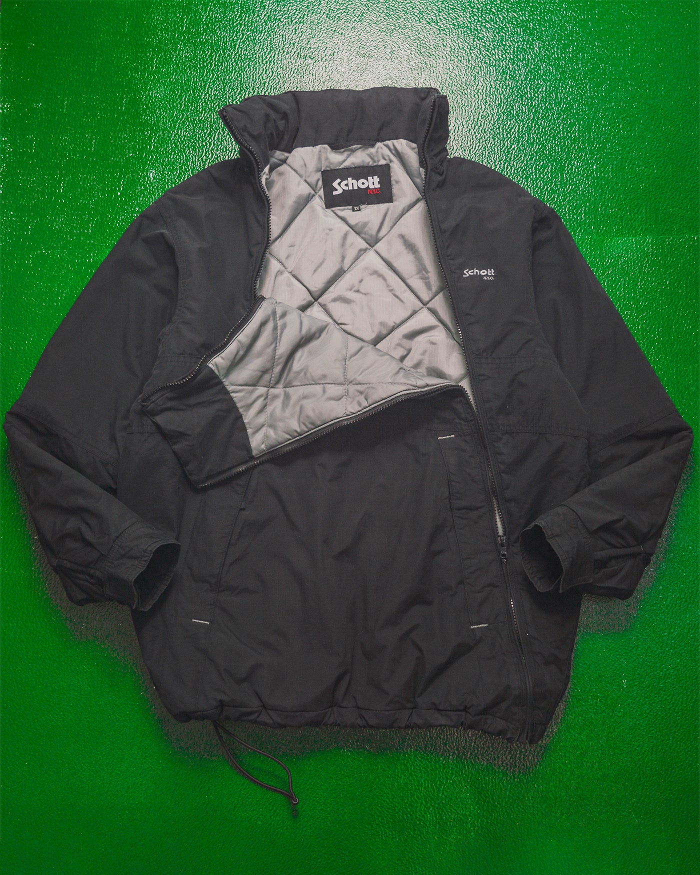 Black Dual Zip Asymmetrical Quilted Jacket w Packable Hood (~M~)