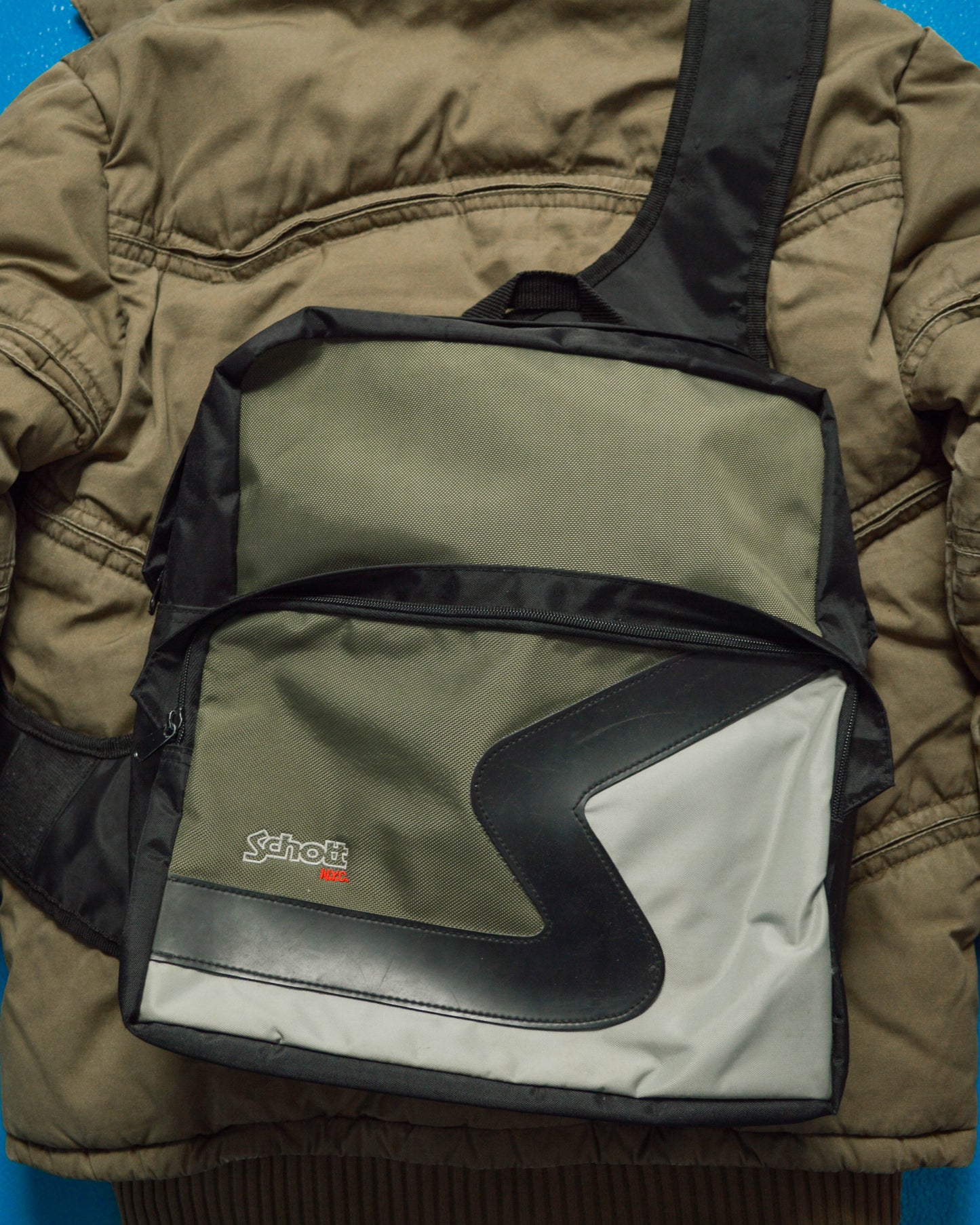 Green/ Grey/ Black Panelled Tactical Sling Bag (~OS~)