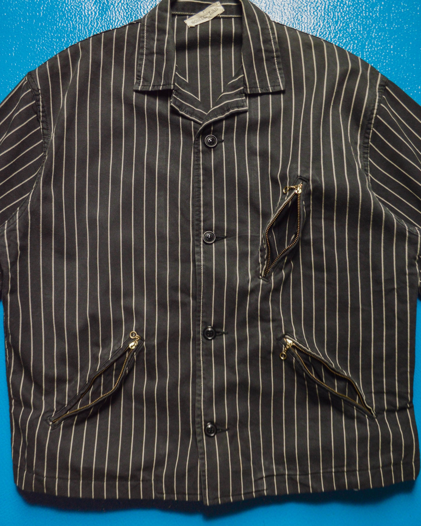 Jacquard Washed Black Pinstriped Boxy Shirt (~M~)