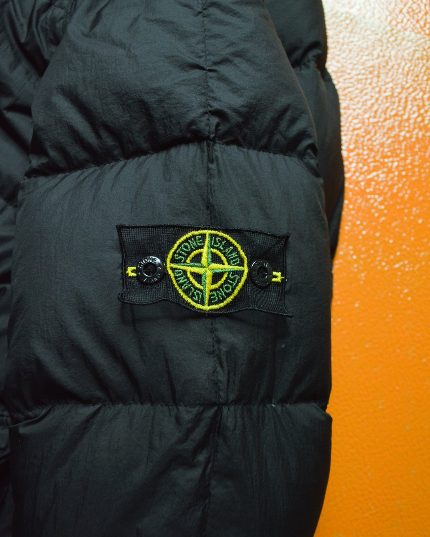 AW07 Opaque Black Nylon Tela Mesh Badge Goose Down Puffer Jacket (~M~)