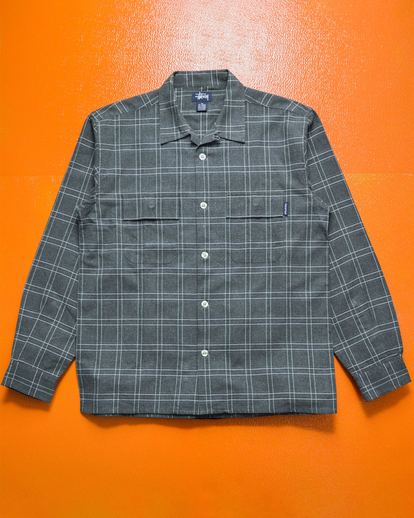 Grey Plaid Open Collar Longsleeve Shirt (M)