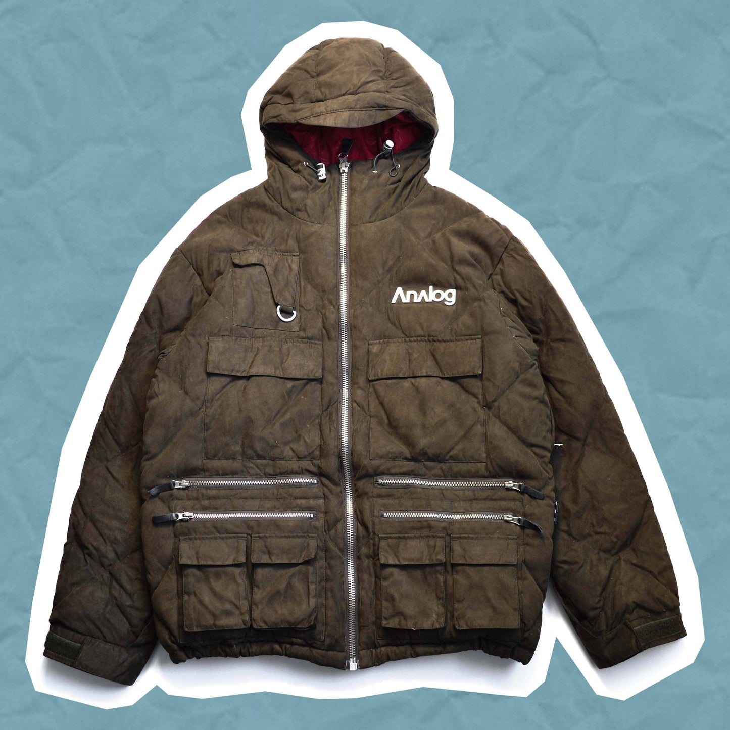 ANALOG Brown Suede Diamond Stitch Multi Pocket Puffer Jacket (L)