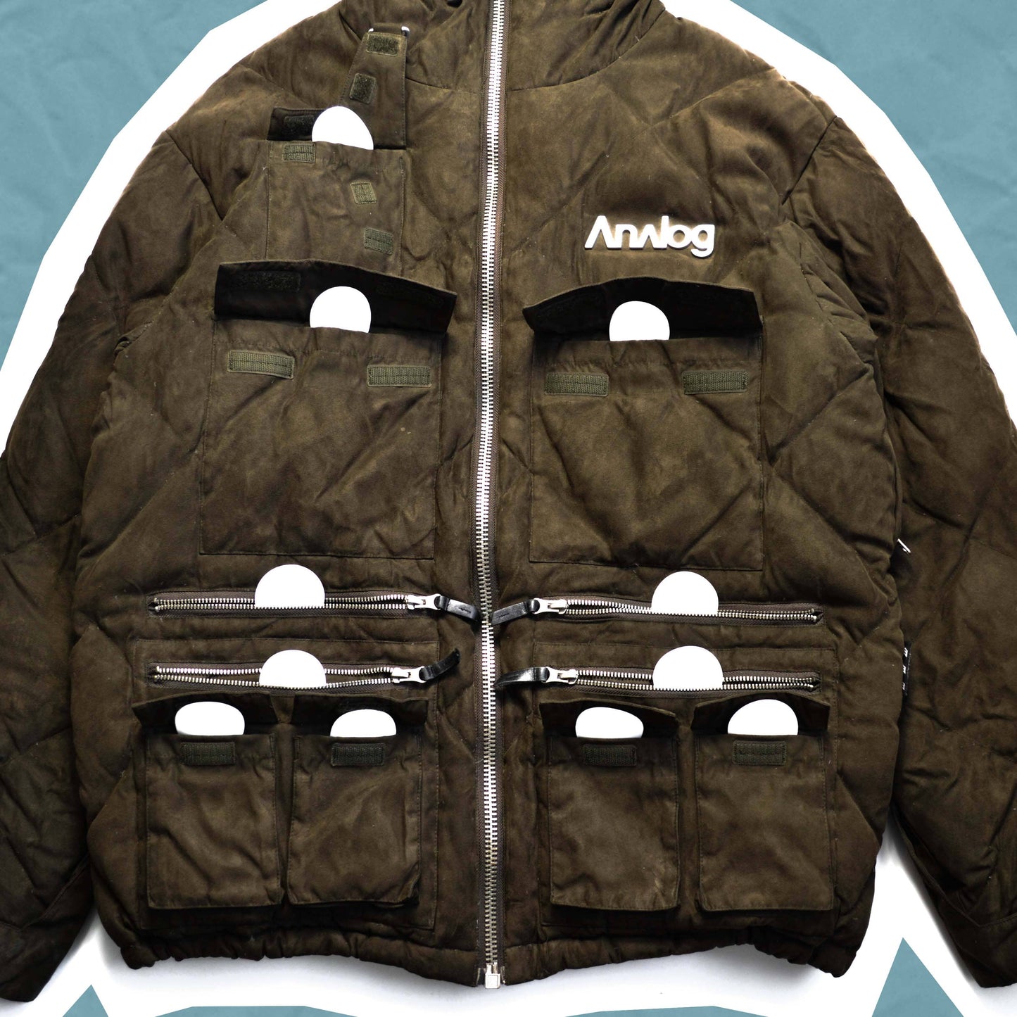 ANALOG Brown Suede Diamond Stitch Multi Pocket Puffer Jacket (L)