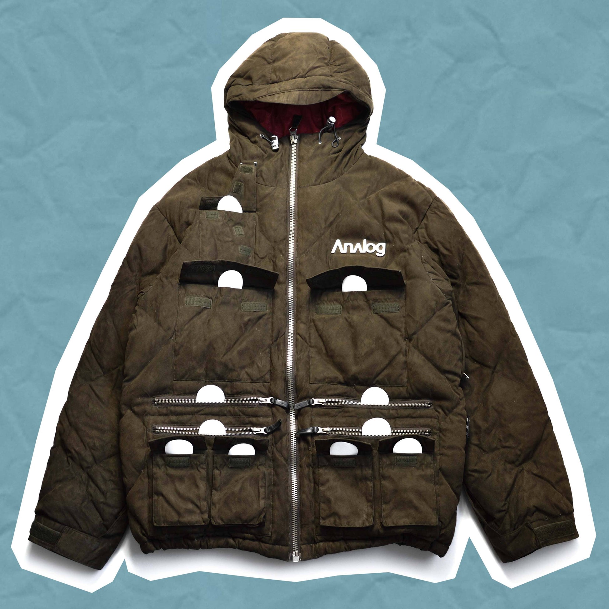 ANALOG Brown Suede Diamond Stitch Multi Pocket Puffer Jacket (L)