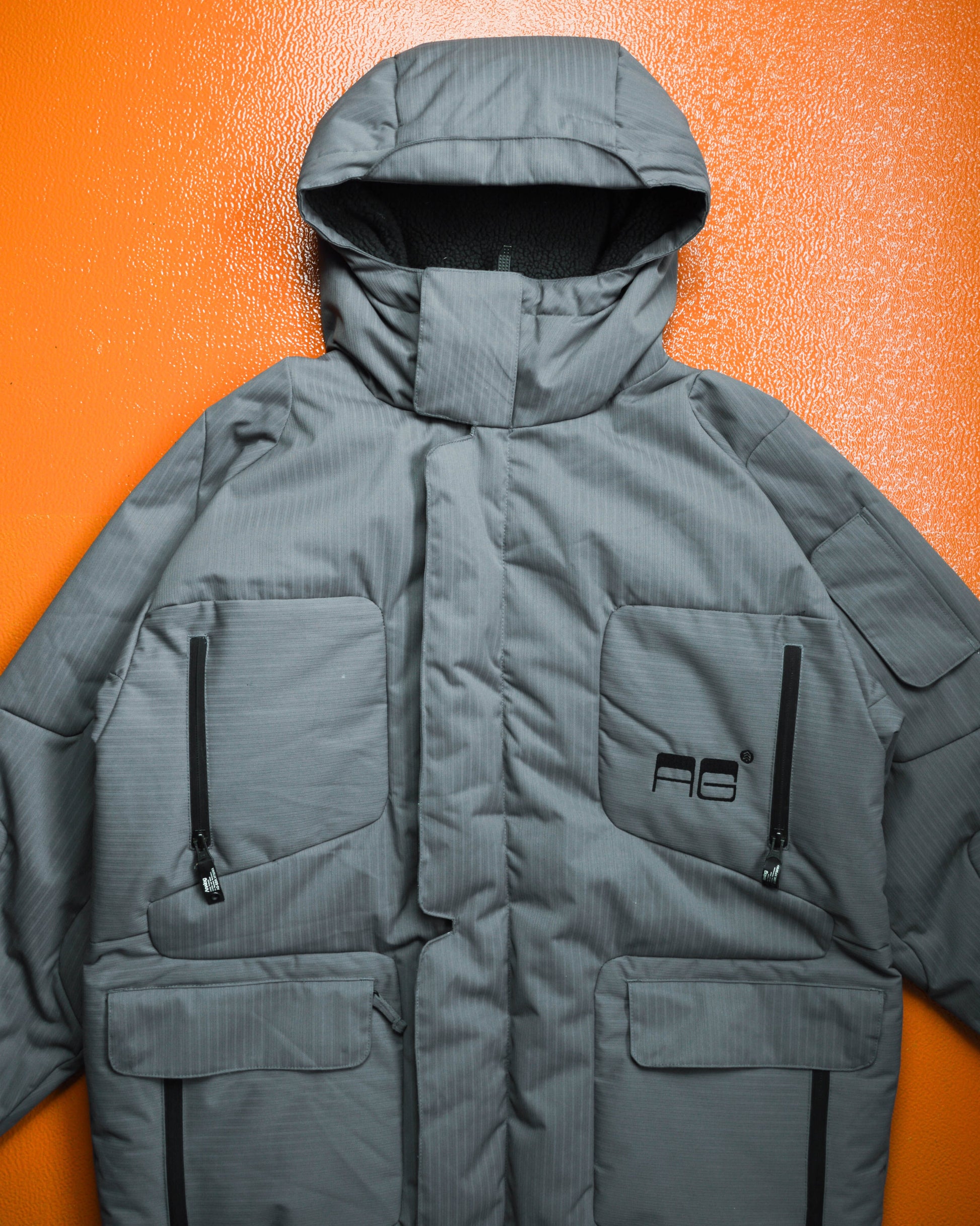 ANALOG Grey Articulated Textured Down Jacket (L)