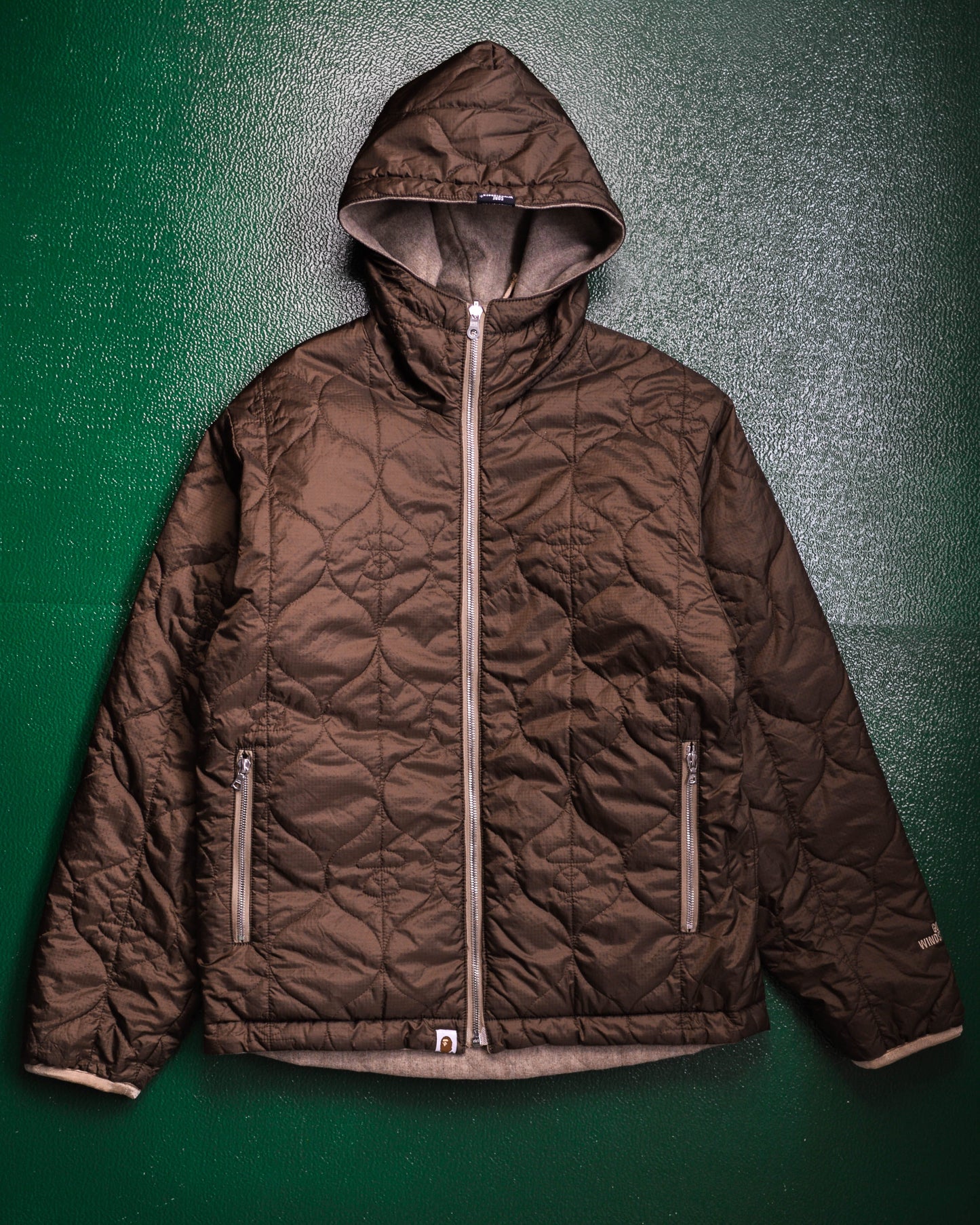 bape Gore Windstopper Reversible Onion Quilted Liner Military Liner Style Brown Jacket (M)