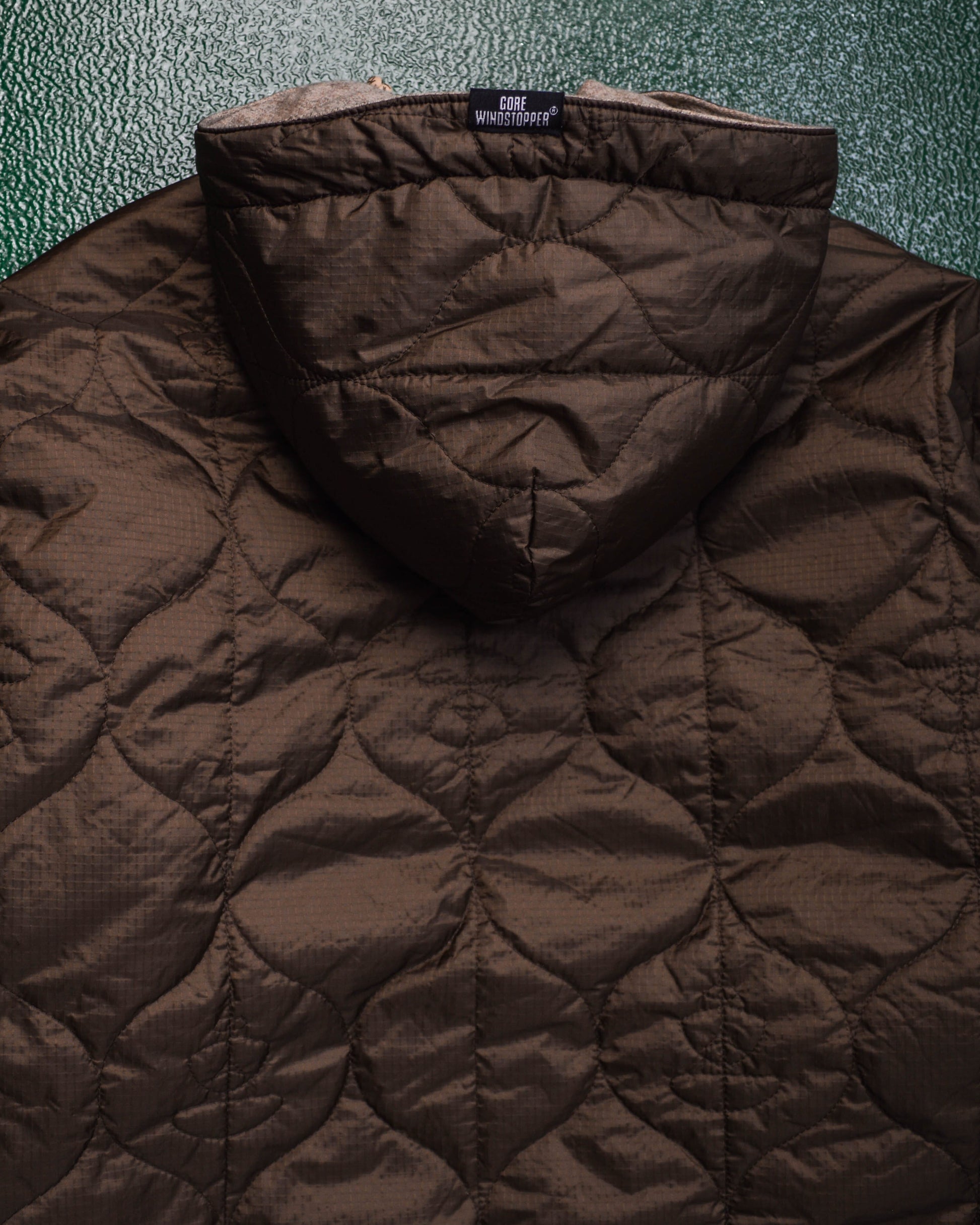 bape Gore Windstopper Reversible Onion Quilted Liner Military Liner Style Brown Jacket (M)