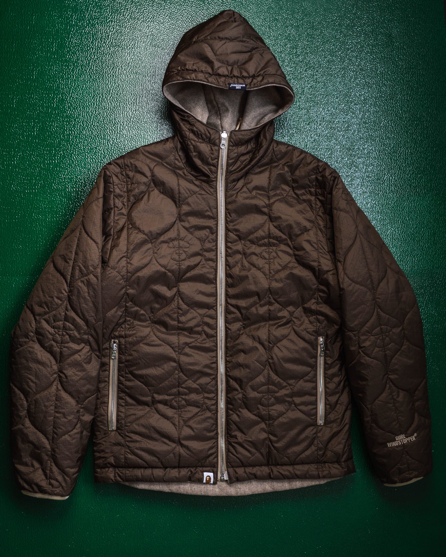 bape Gore Windstopper Reversible Onion Quilted Liner Military Liner Style Brown Jacket (M)