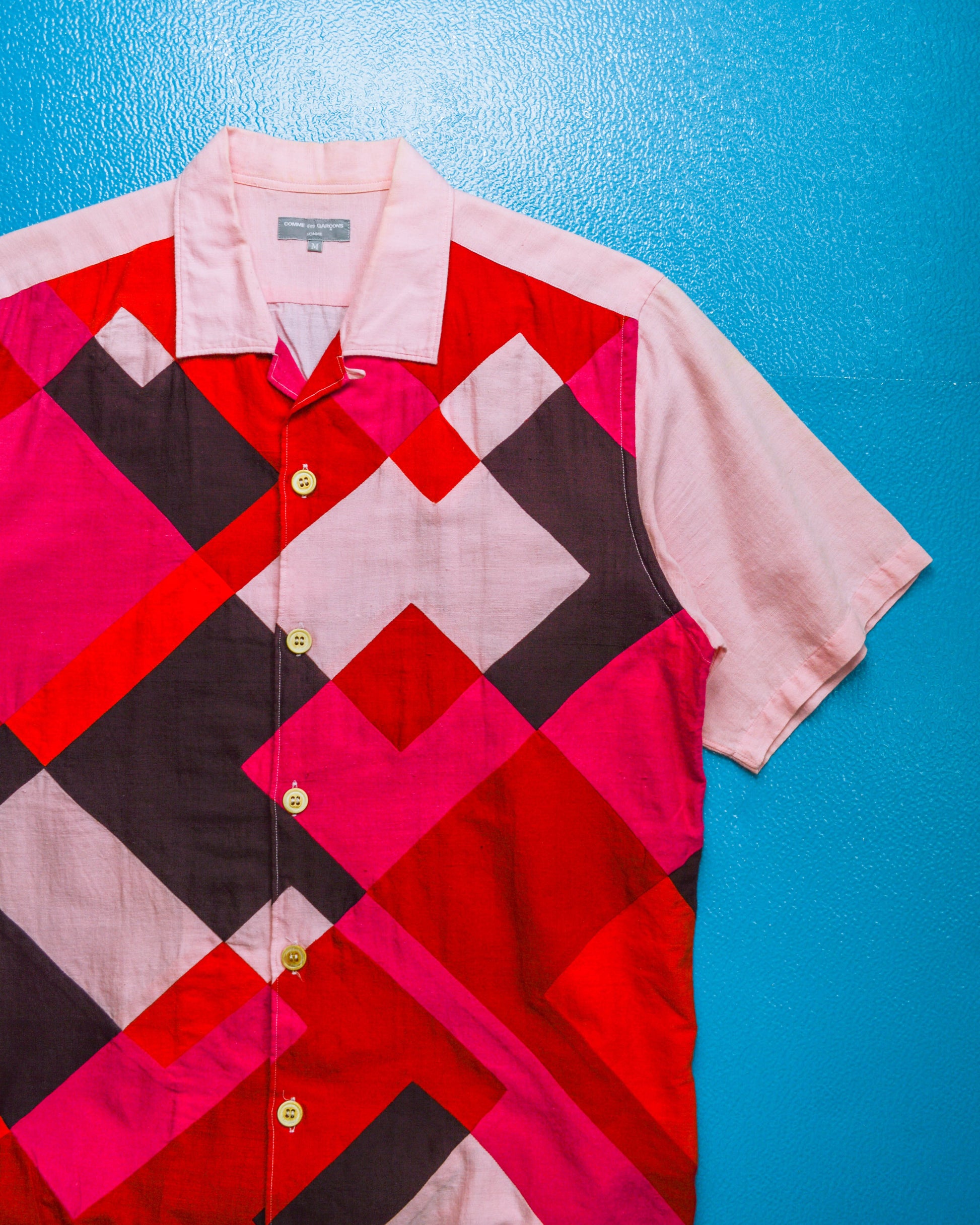 Comme Des Garçons Homme 2003 Tile Grid Panelled Pink / Red / Magenta Shirt (M)