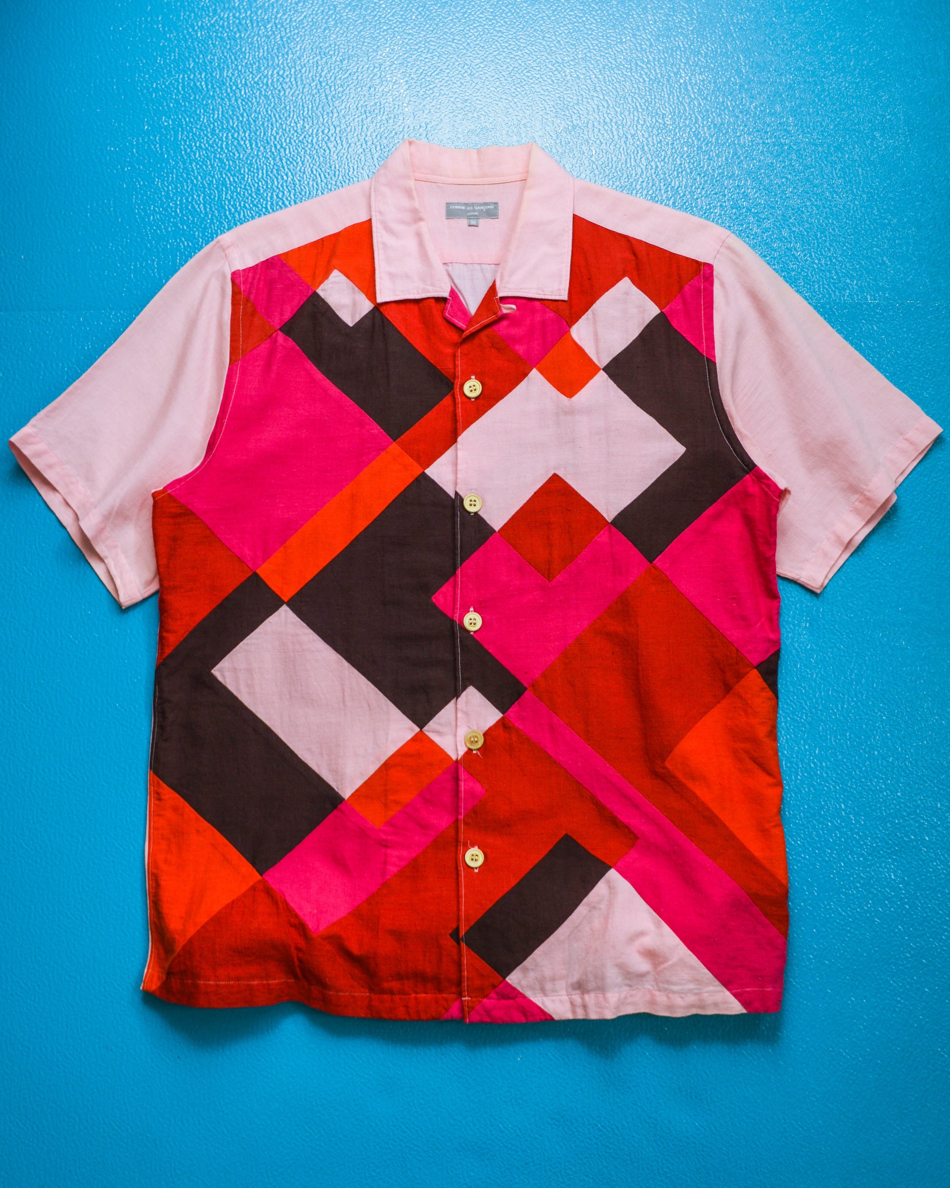 Comme Des Garçons Homme 2003 Tile Grid Panelled Pink / Red / Magenta Shirt (M)