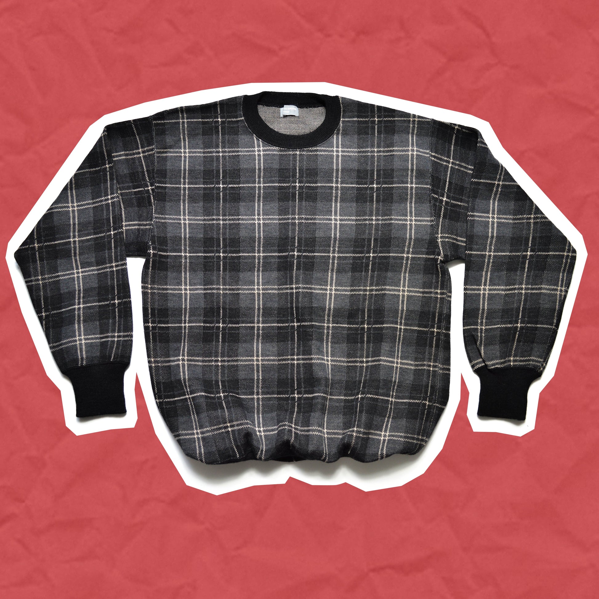 Comme Des Garçons Homme 80s Grey Plaid Knit Jumper (~M~)