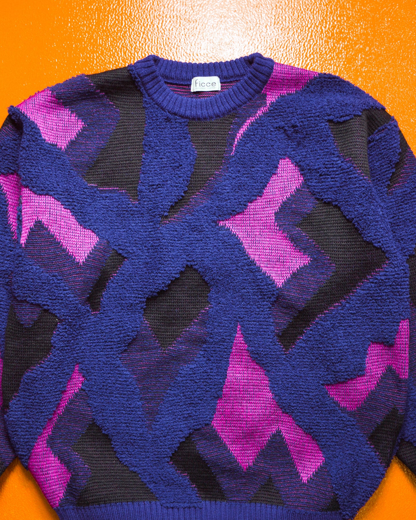 Ficce /Yoshiyuki Konishi Navy / Magenta / Black Abstract Multi Layered Woven Knit Jumper (~M~)