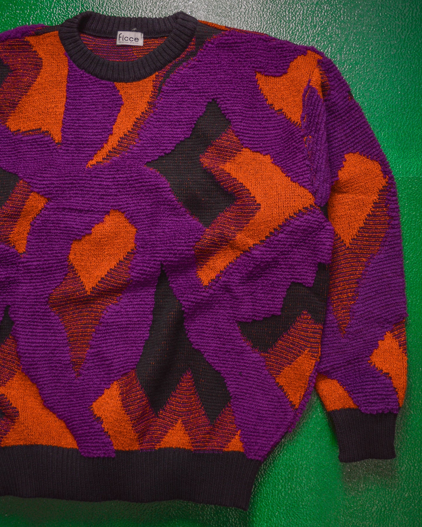 Ficce /Yoshiyuki Konishi Purple / Orange / Black Abstract Multi Layered Woven Knit Jumper (~M~)