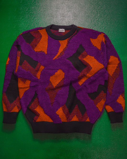 Ficce /Yoshiyuki Konishi Purple / Orange / Black Abstract Multi Layered Woven Knit Jumper (~M~)