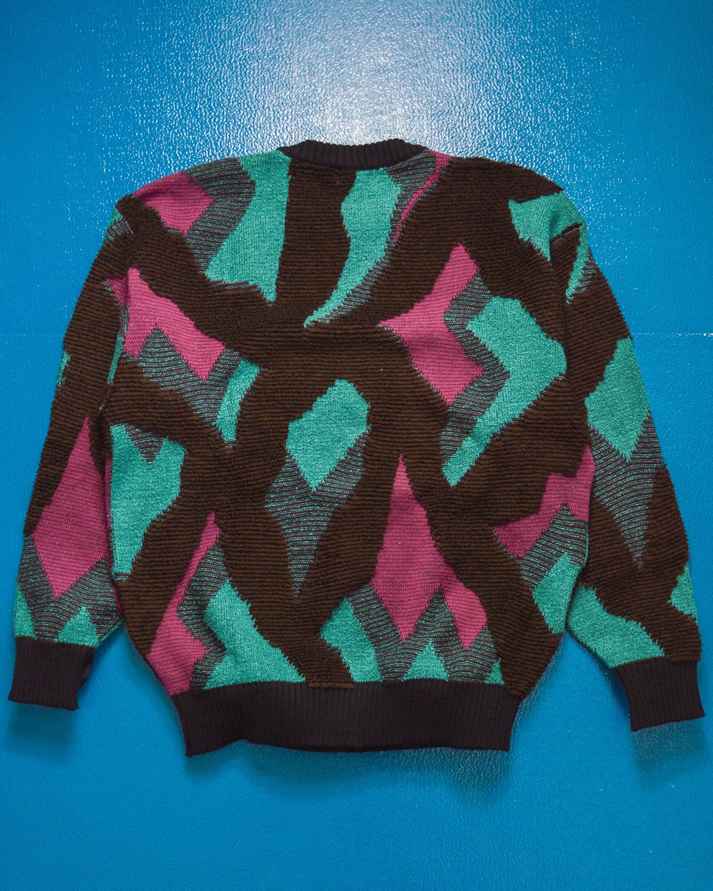 Ficce /Yoshiyuki Konishi Teal / Magenta / Brown / Black Abstract Multi Layered Woven Knit Jumper (~M~)