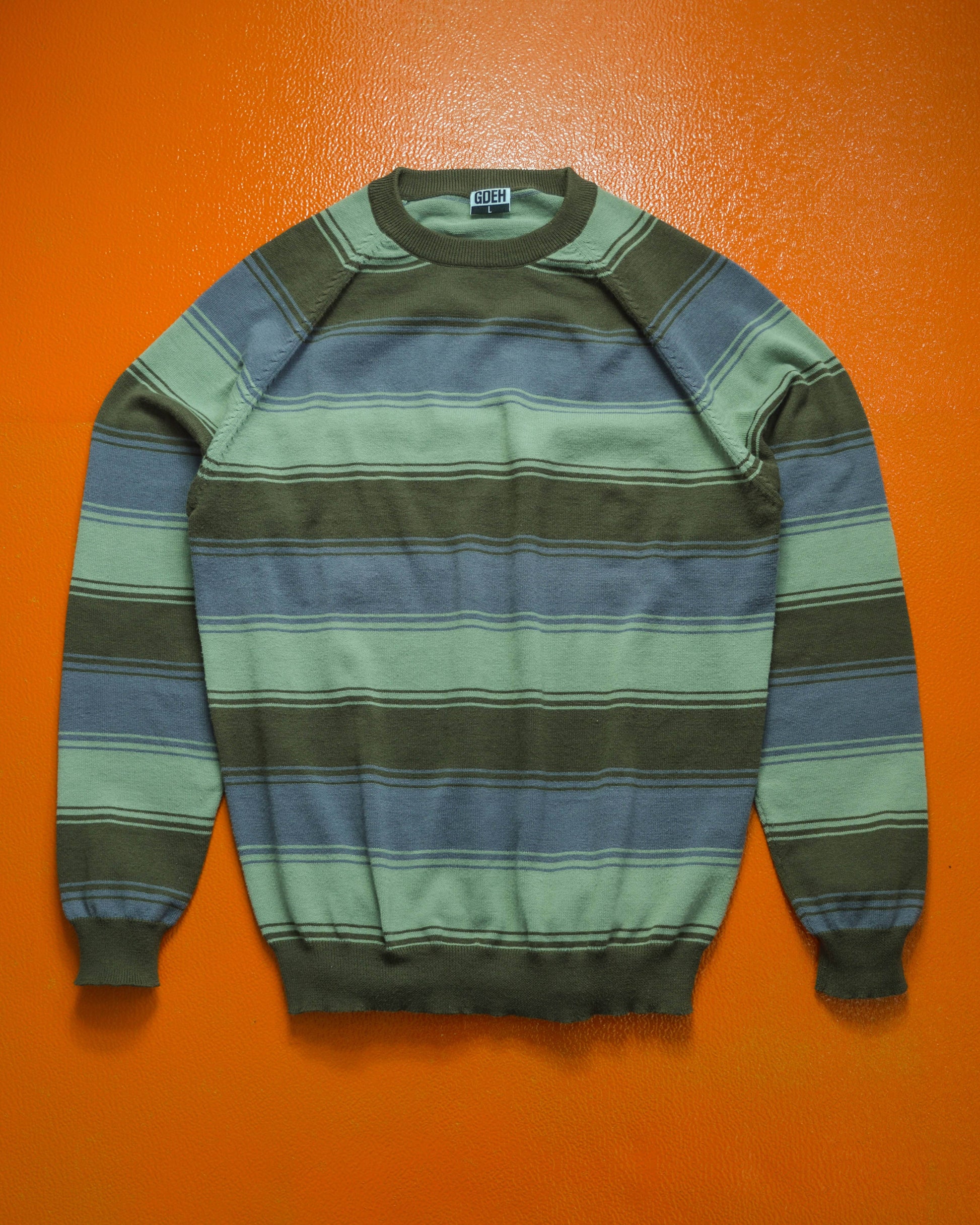 GOODENOUGH Pistachio / Grey / Brown Striped Lightweight Knit Jumper (~M~)