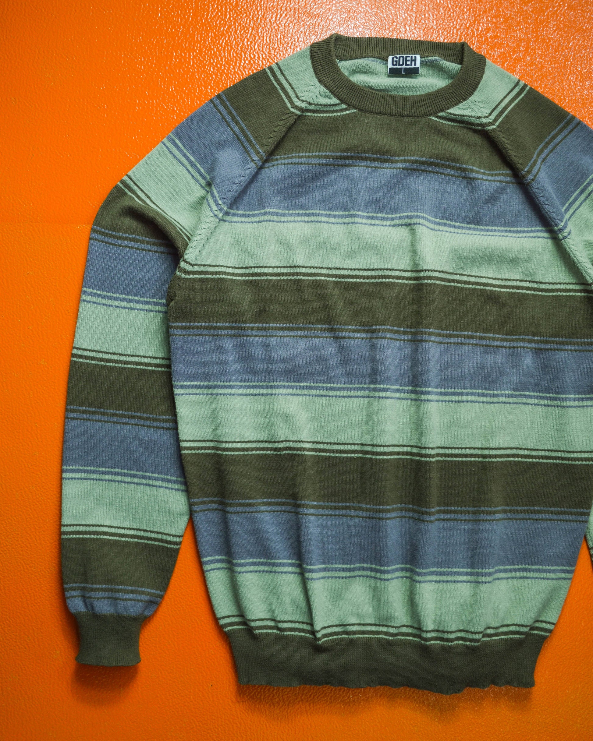 GOODENOUGH Pistachio / Grey / Brown Striped Lightweight Knit Jumper (~M~)