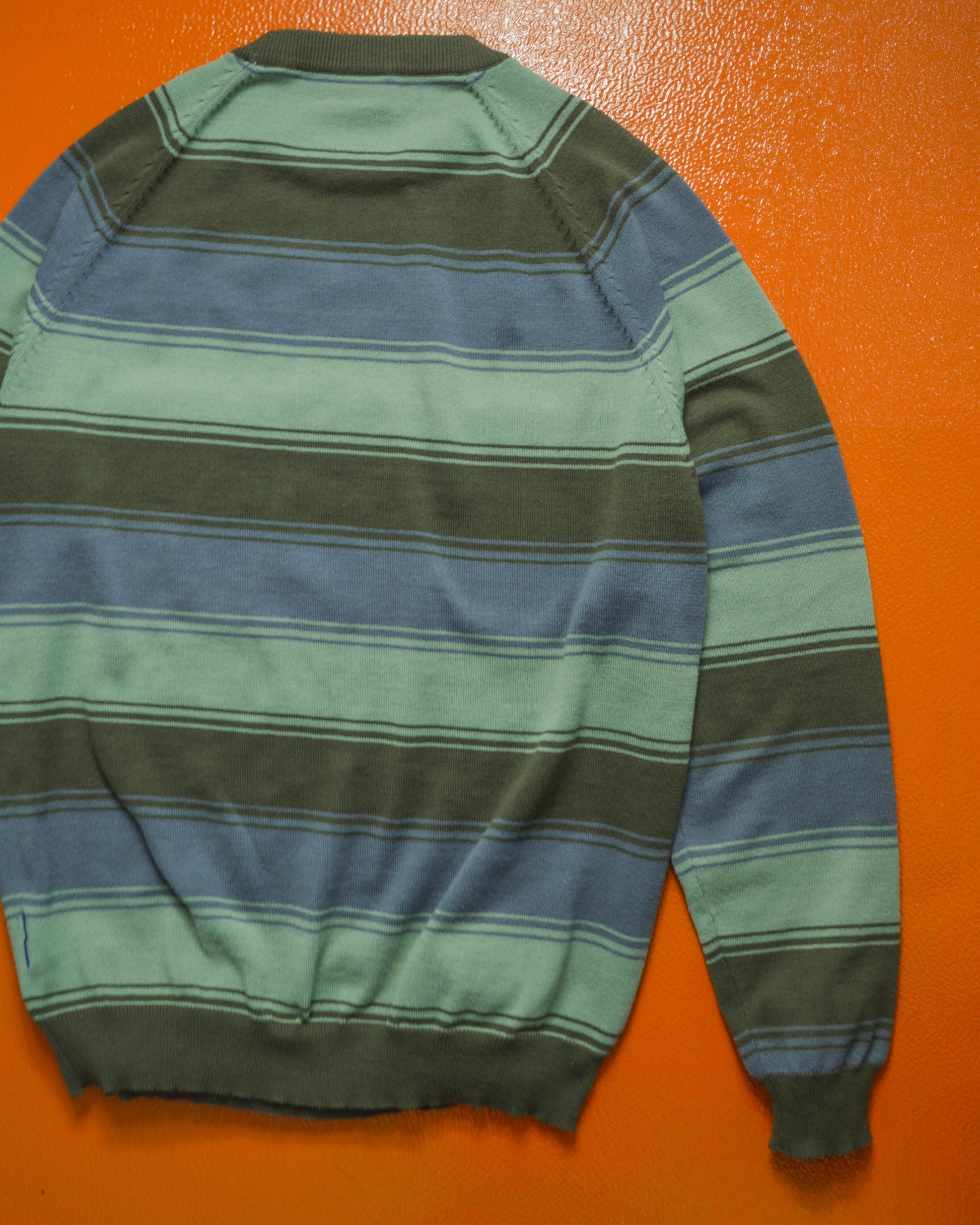 GOODENOUGH Pistachio / Grey / Brown Striped Lightweight Knit Jumper (~M~)