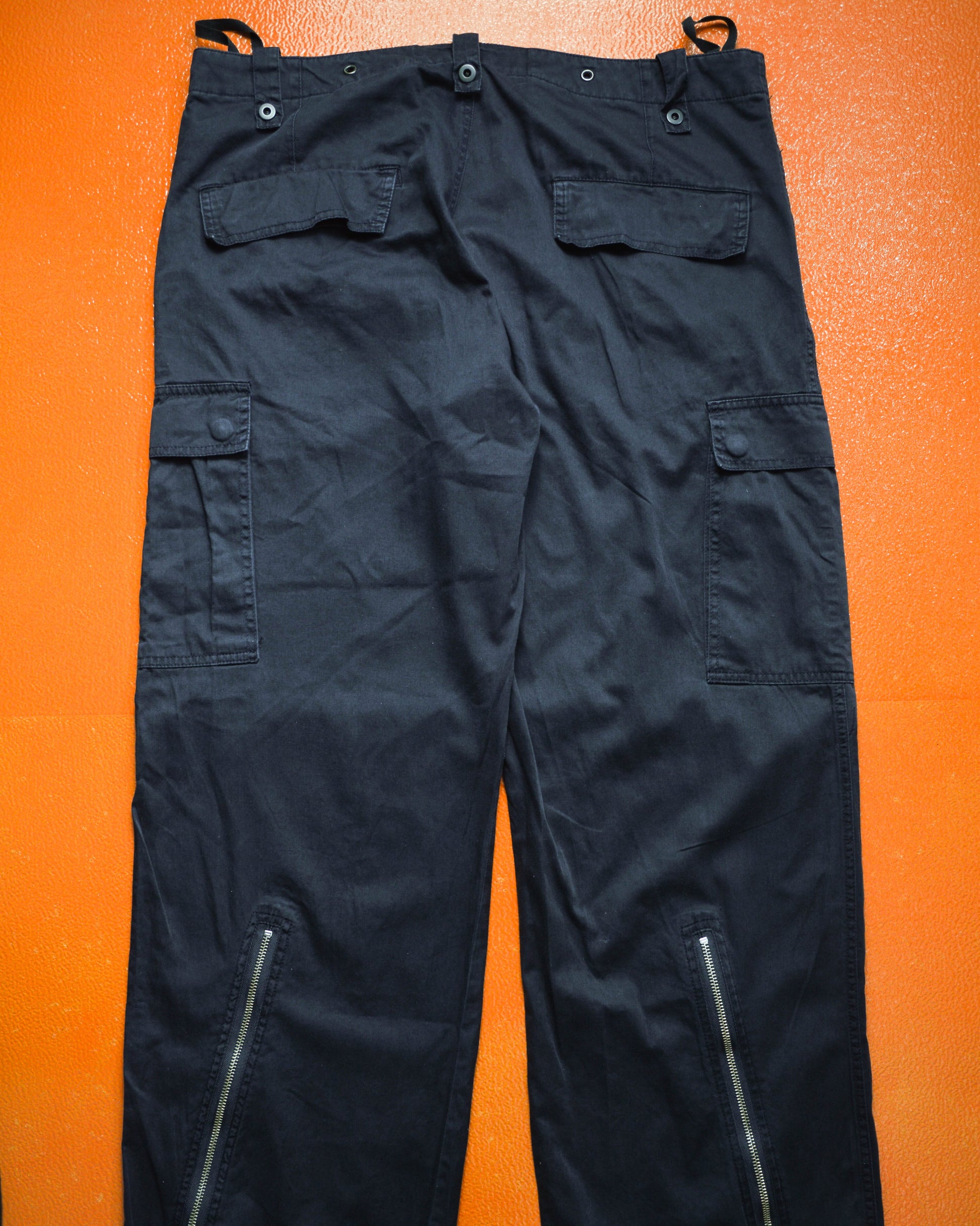 Griffin Panelled Zip Hem Gusset Wide Washed Navy Cargo Pants (34~36)