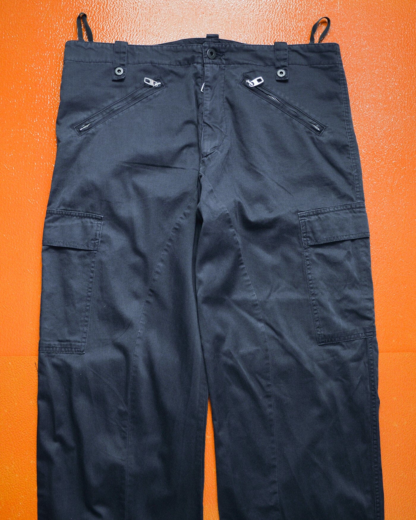 Griffin Panelled Zip Hem Gusset Wide Washed Navy Cargo Pants (34~36)