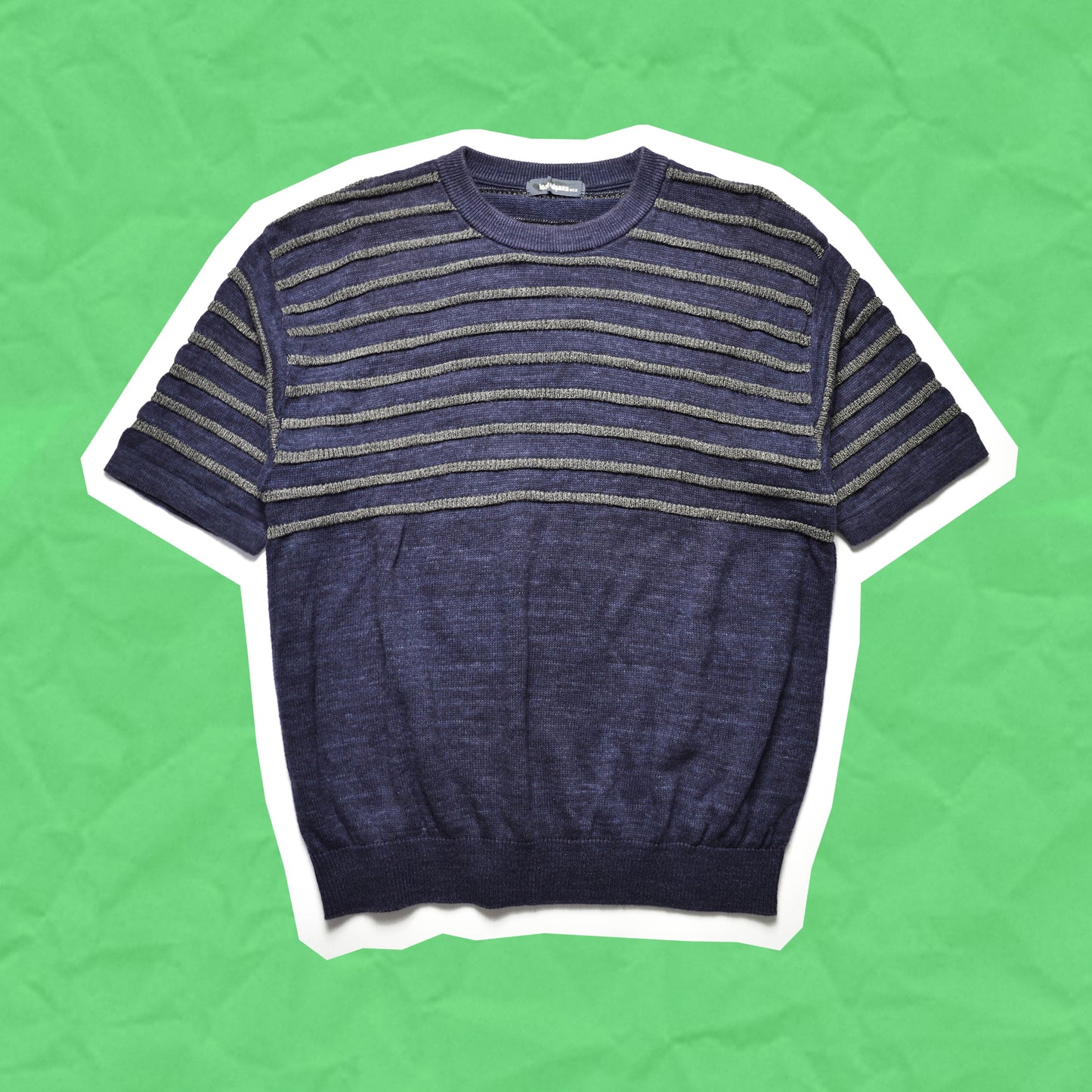 Issey Miyake 80s Raised Stripe Short Sleeve Knit Jumper (M)