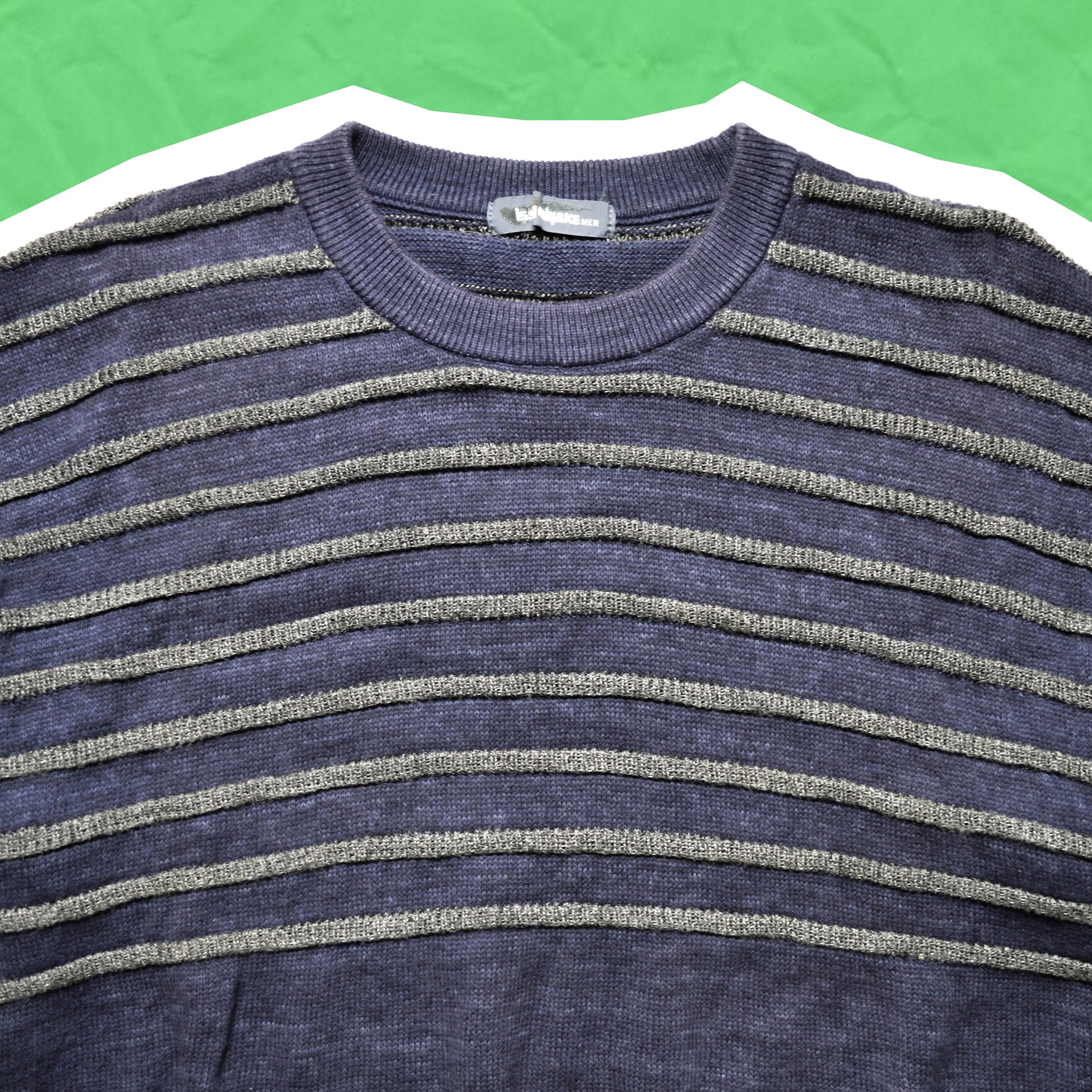 Issey Miyake 80s Raised Stripe Short Sleeve Knit Jumper (M)